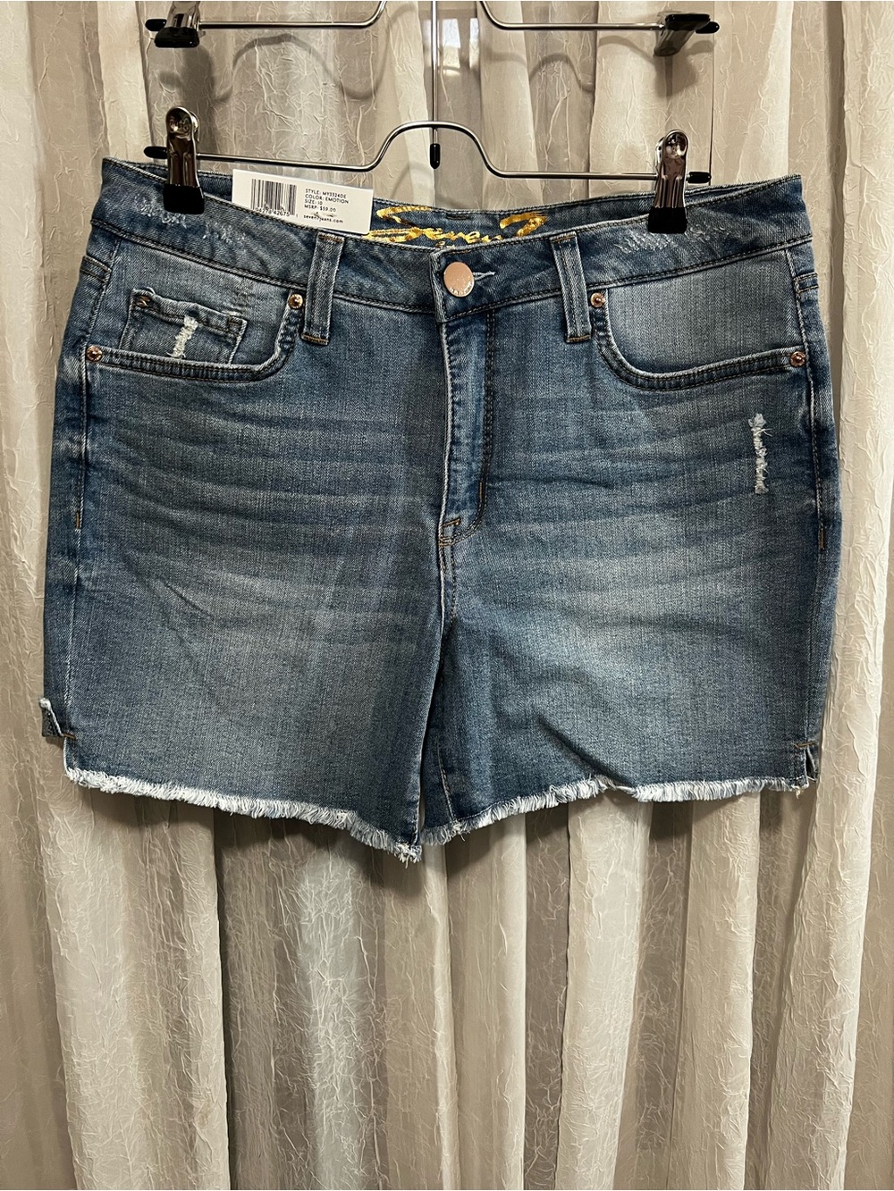 Seven7 Light Blue Frayed Hem Denim Weekend Shorts